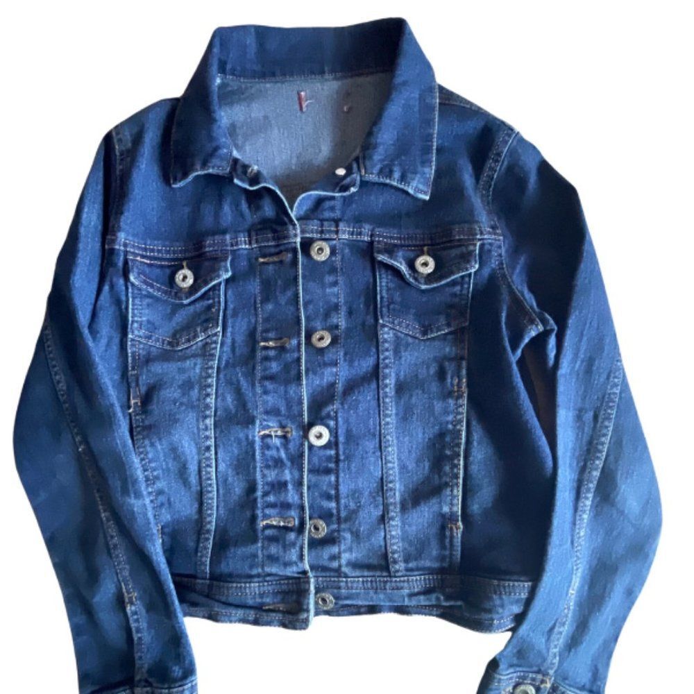 Arizona Jean Co Denim Jacket Girls Size M 10/12 Button Up Long Sleeve Crop
